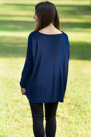 Long Sleeve V-Neck Piko Top - Navy - Piko Clothing