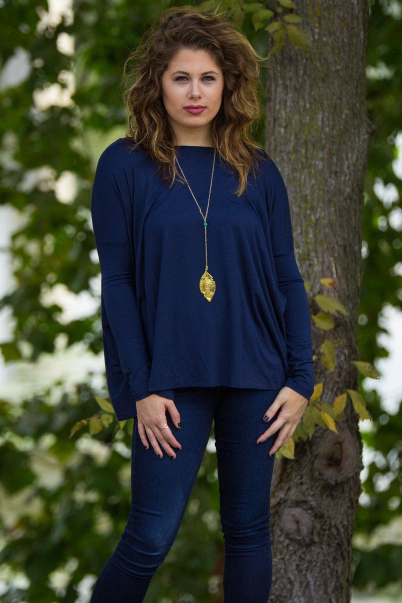 Long Sleeve Piko Top - Navy - Piko Clothing