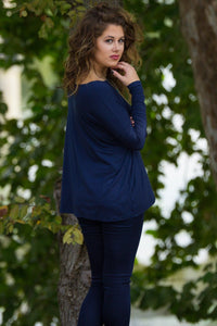 Long Sleeve Piko Top - Navy - Piko Clothing