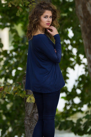 Long Sleeve Piko Top - Navy - Piko Clothing